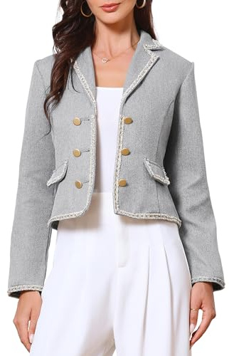 Allegra K Giacca Tweed Donna Casual ed Elegante Blazer Corto a Maniche Lunghe Doppiopetto Grigio S