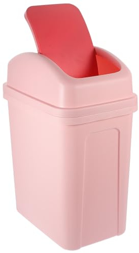 ABOOFAN Cubo de basura con tapa oscilante de gran capacidad con tapa, de plástico grueso, para cocina, color rosa, para uso doméstico y de oficina, 30 l