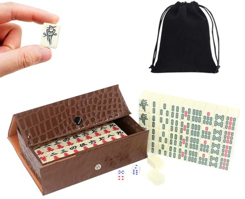 XUXLEKK Jeu de Mahjong Portable, Mini Set Chinois avec 144 Tuiles et 2 Dés, Carreaux De MahjongChinois, Portable Jeu De Mahjong, Adapté aux Jeux de Famille, Réunions, Fêtes d'amis