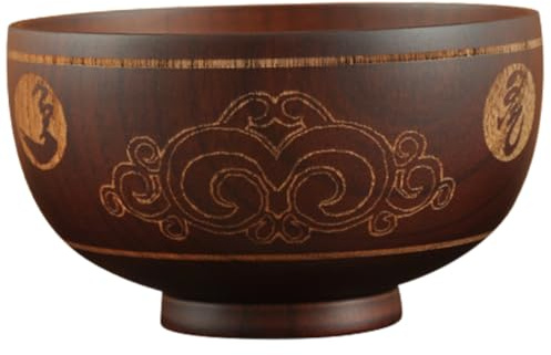 DOITOOL Ciotola in Legno Naturale Intagliata Scodella per Zuppa Insalata e Riso Materiale Sicuro e Liscia Design Retro per Uso Domestico