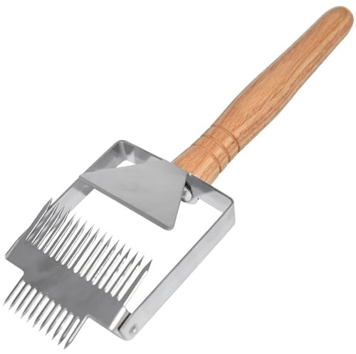 jojnsha Verstellbare Entdeckelgabel aus Edelstahl mit ergonomischem Holzgriff, Imkerei-Extraktionswerkzeug, Imkereizubehör, Edelstahl