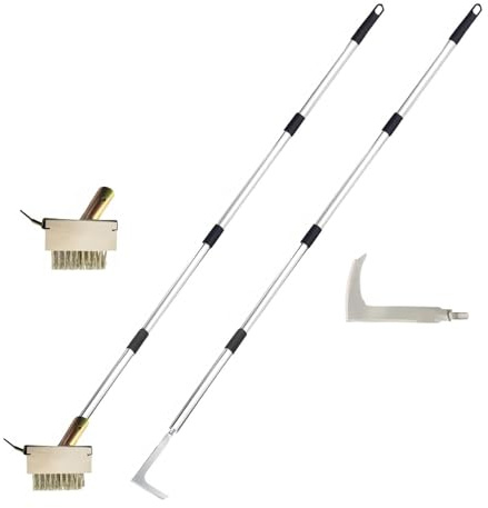 BigKing Desherbeur Manuel Long Manche, avec Brosse Métallique, Grattoir à Lame Et 1 Paire de Gants, Brosse à Désherber avec Poils en Acier Pr élimin Mauvaises Herbes Mousse DS Joints étroits Larges