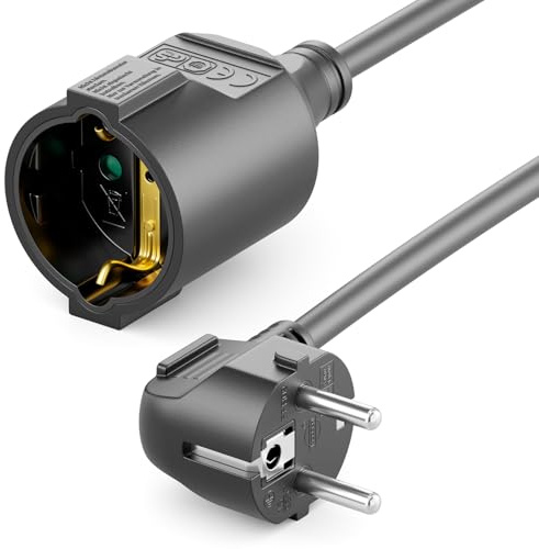 deleyCON 2m Strömkabel Förlängningskabel Skyddskontakt Ström Kabel Nätkabel Förlängning 16A 3680W Hushåll Kontor Verkstad Multimedia Svart