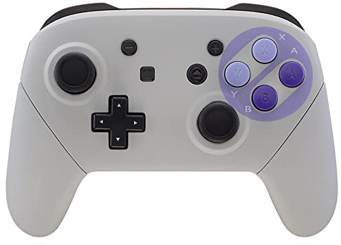 eXtremeRate Faceplate Backplate Handles for Switch Pro Controller, Classic SNES Style Replacement Shell Case with Purple D-pad ABXY Buttons for Nintendo Switch Pro - Controller NOT Included
