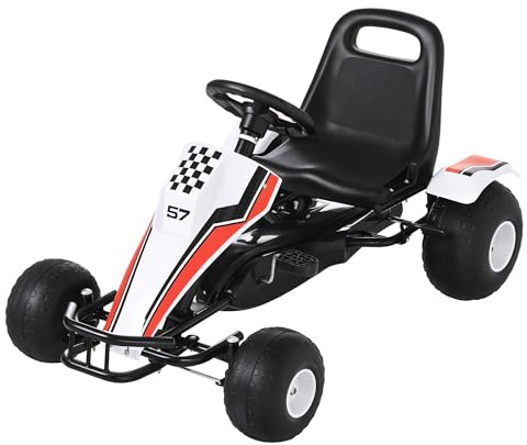 HOMCOM Go Kart Véhicule pour Enfants Voiture à pédales avec Freins Jouet pour Enfants de 3 à 6 Ans Acier Blanc 104 x 66 x 57 cm