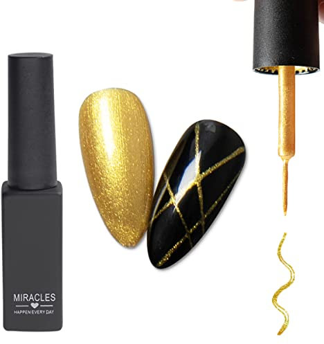 Gold Liner Pen Gel Nagellack Kit, Malerei Zeichnung UV Led Gelpoliermittel Set, Klassische DIY 3D Gel Nagellack Nagelgelpoliermittel, Stiftwerkzeug, Ziehlinie Stift für Nagelmaniküre