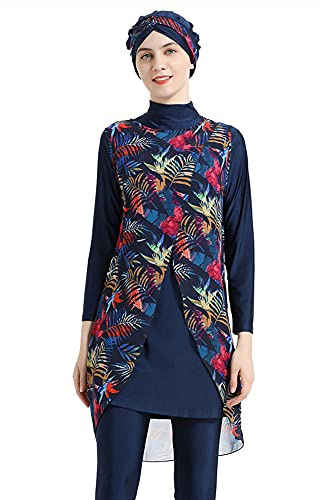 nadamuSun Costumi da Bagno Musulmani per Donna Costumi da Bagno Floreali modesti Costumi da Bagno islamici Hijab Burkini Costumi da Bagno Tankini (Blue, XL)