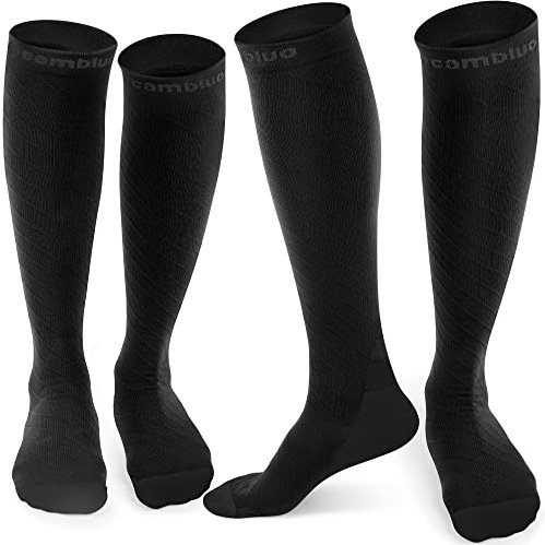 CAMBIVO Bas de Contention Femme et Femmes 2 Paires, 20-30mmHg Chaussettes de Contention, Chaussettes de Compression Antidérapantes pour Voyage Avion, Sport, Running