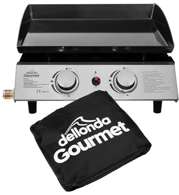 Dellonda 2 Burner Portable Gas Plancha 5kW BBQ Griddle, Includes PVC Cover, Stainless Steel - DG232
