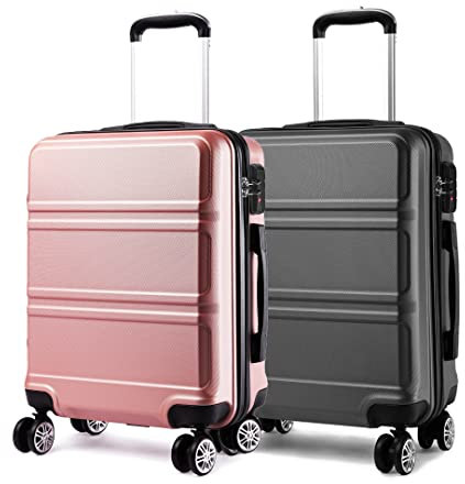 KONO Handgepäck Set 2 Stück Leichte Hartschale ABS Koffer 4 Rollen Handgepäck Kabine Reisekoffer, Rosegold + Grau