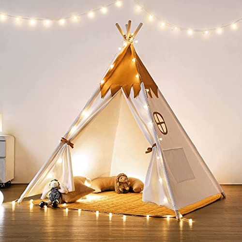besrey Tipi Zelt für Kinder,Tippi Kinderzelt Kindertipi Indoor Kinderzelt für drinnen Spielzelt Kinder Kuschelecke Indianerzelt Lesezelt (gelb)