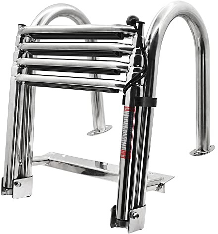 Geloo Swimming Ladder Boat Pool Ladder Stainless Steel 4-Step Pool Ladder for Swimming Pool/Deck/Boat, Yacht Deck Ladder, Swimming Deck Ladder, Load Capacity 200 kg, Total Height 61.81 Inches with