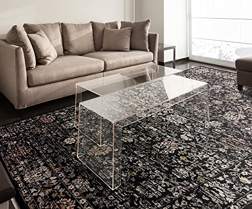 Lord of Rugs Traditional Classic Rug Modern Distressed Antique Medallion Floral Oriental Carpet for Living Room Bedroom Quality Rug Black Medium 120x166 cm (4'x5'5)