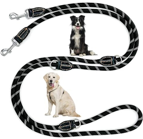Hundeleine Große Hunde Doppelleine Reflektierend, Hundeleine 3m Verstellbar, Dickes Geflochten Leine Hund mit Karabiner, Bissfest, für Mittelgroße und Große Hunde Aller Größen (13mm × 3 m)