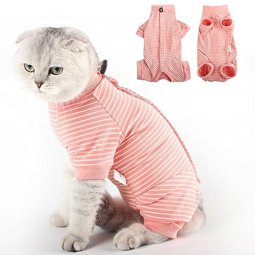 LIANZIMAU Body Gatto Post Operatorio Tuta Recupero Medica per Gatto Tute a Maniche Lunghe Prevenire Lo spargimento Abbigliamento,M (Confezione da 1),Arancio a Righe