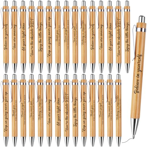 30 st citat pennor inspirerande pennor, bulk motiverande bambu träpenna, kulspetspennor med inspirerande citat Stylus, tackpennor, svarta bläckgelpennor för hemkontor skolmaterial