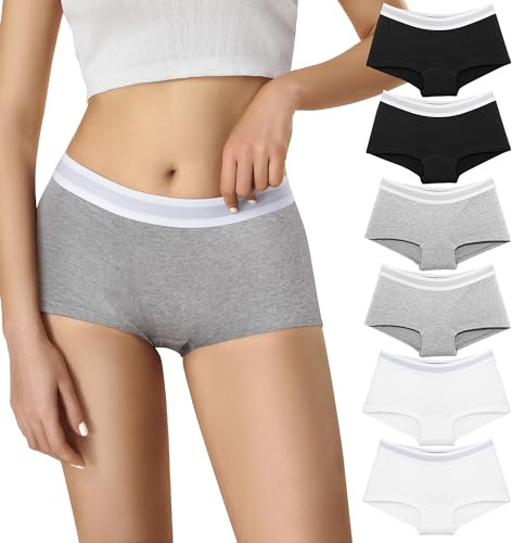 Lakpoau Trosor, damboxershorts, 6-pack, underkläder, bomull, kalsonger – cykelbyxor med ben, hipster, pojkshorts, trosor, byxor, underklänning med elastiskt midjeband, för sport och
