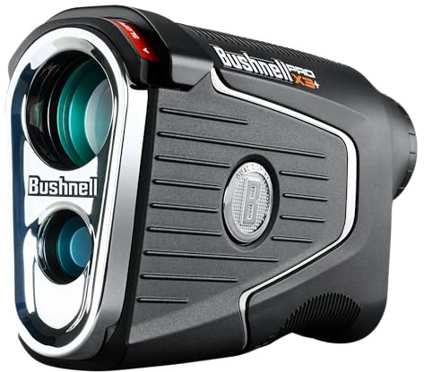 Bushnell Golf Pro X3+ - Telemetro laser con velocità del vento, pendenza e compensazione degli elementi, portata di 1300 metri, ingrandimento 7x, doppio display, scatto visivo e supporto magnetico per