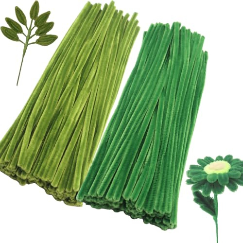 Tikyoary 200 Stück Pfeifenreiniger, 2 Farben Pfeifenreiniger Kit Chenille Draht für Blumen, Tiere oder, DIY Bastelprojekte und Dekorationen (Grün)