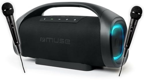 Enceinte Autonome Muse M-980 BT USB Bluetooth 300W - 2 Micros filaires DJ Karaoké - IPX6 Resistance aux Projections, Lumière LED
