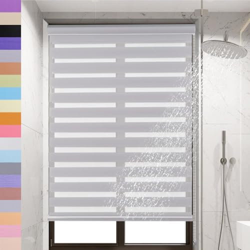 Maßgeschneiderte Größe Doppelrollo Klemmfix Rollos für Fenster,Duo Rollo Lichtdurchlässig Aber Blickdicht,Fensterrollo,Zebrarollo,Hitzeschutz,Wandmontage Sichtschutz