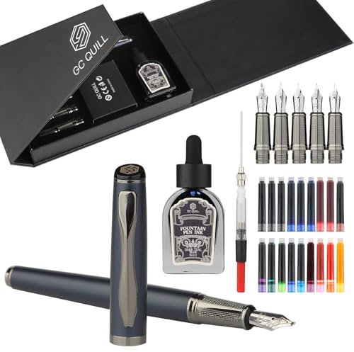 GC QUILL Fancy Fountain Pen Set - Includes 5 Nibs, Ink Bottle, Ink Refill Converter and 18 Cartridges, Nice Pen for Writing Journaling Calligraphy Gift - MU-25