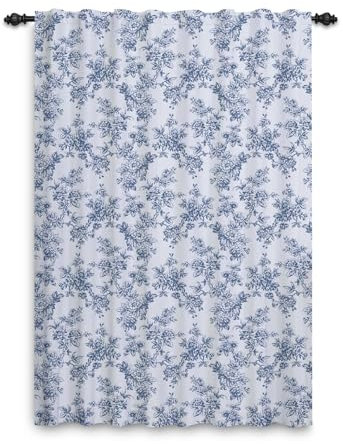 ggaimwf Tende floreali vintage per camera da letto Tende da fattoria Fiore blu Stile cottage di campagna Tende Tasca porta-asta Shabby Chic Trattamento finestre Soggiorno Pergola 132x214cm 1 pannello