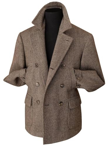 Rajegar, cappotto sportivo da uomo in tweed a spina di pesce, aderente, doppio petto, in misto lana, blazer, giacche casual, caldo, vintage, stile britannico, Marrone, XL