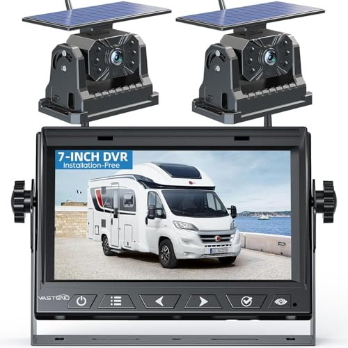 VASTEND Solar Rückfahrkamera Funk, Magnetische Rückfahrkamera Kabellos mit 10000mAh Akk, 7 Drahtlose Rückfahrkamera, IP69 Wasserdichter, DIY Installation, für Wohnwagen, LKW, Wohnmobil(2 Kamera)