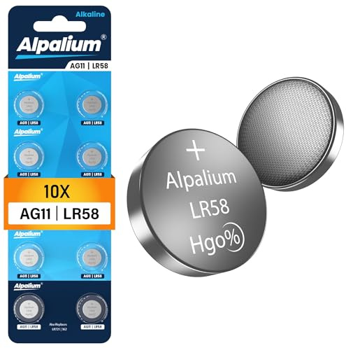 AG11 LR58 Knopfzelle Batterien 10er Pack - Alkaline, 1.5V Alpalium für Armbanduhren, Taschenrechner, Messgeräte und Thermometer