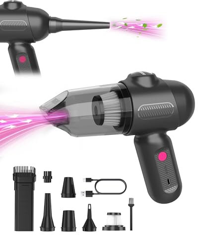 Aspirapolvere Portatile Senza Fili, 8kPa Aspirabriciole Potente Con Fili, 4 in 1 Mini Aspirapolvere Auto Senza Fili, 4000mAh USB-C Ricaricabile Aspirapolvere Piccolo per Ufficio, Pulizia Cas,Nero