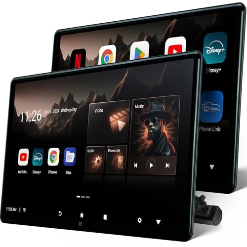 15.6 inch 4K Android.13 Car TV Headrest Monitor for Cars Back seat Rear Entertainment System, Support Phone Wireless Mirror Link Touch Screen,with WiFi/Bluetooth/HDMI/USB/Video Player (4G+64G(2*PCs))