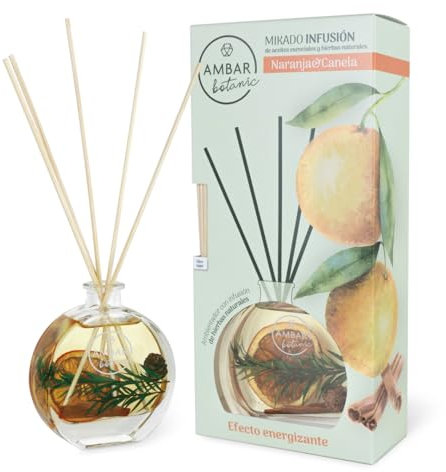 TIENDIFY - Mikado 75 ml Ambar Botanic | Ambientador Natural para Hogar con Aceites Esenciales y Hierbas | Efecto Estimulante y Aromaterapia | con Aroma Herbal (1 Unidad, Naranja & Canela)