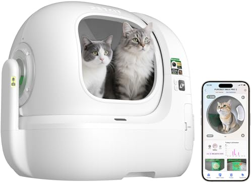 PETKIT PUROBOT MAX PRO 2 Automatisk Kattlåda, Större Entré, AI-kamera, Självrengörande Kattlåda, 2,4G och 5G Wifi, App-kontroll, Hälsospårning, Lukteliminering, 76L, för Flera Katter