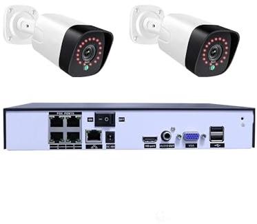 VEKELETE Kit de système de sécurité H.265+ 8 canaux 5 MP POE, enregistreur Audio, détection faciale RJ45, caméra IP, vidéosurveillance extérieure étanche, NVR(None,4ch NVRX2 Cam 5MP)