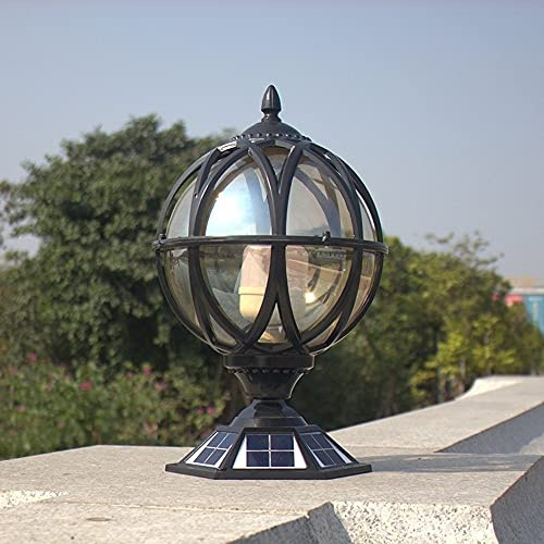 BLOOHK Lampada da esterno a energia solare, lampada a colonna a globo sferico, lanterna a LED impermeabile con griglia decorativa per giardino, terrazza, patio, illuminazione del vialetto d'accesso