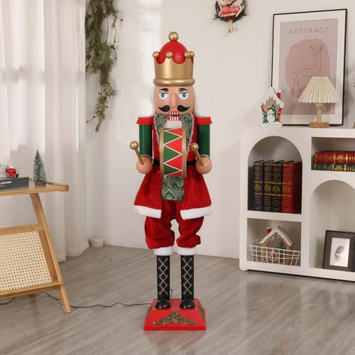 GAOCUNBING Adorno navideño Grande de Soldado Cascanueces de 160 cm (5,25 pies), Equipado con Luces y música, Brazo Que se balancea automáticamente para Navidad, jardín, césped o Porche. A2