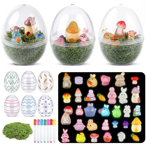 Pinkunn 10 Sets DIY Easter Snow Globe, Easter Crafts, Egg Luminous Globes Making Kit, Make Your Own Glowing Bunny and Egg Decorations for Party Favors Home Decor Classroom Activities