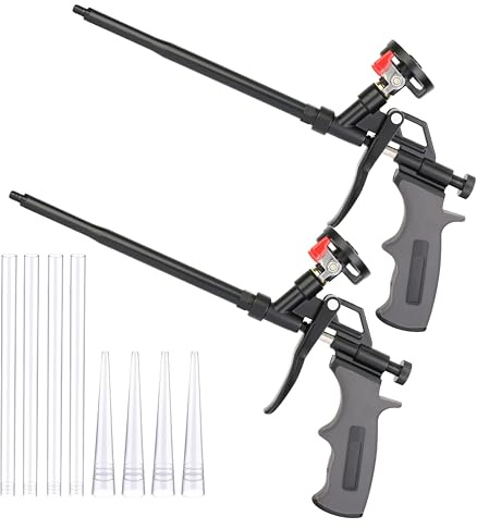Professional Expanding Foam Gun – PU Foam Applicator with Easy-Clean Design, Heavy-Duty Metal Body for Insulation, Filling & Sealing（Gray,2 Pack)