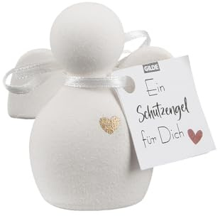 CULT at home deco ängel figur liten med hjärta – skyddsängelfigur av keramik – liten ängel present mors dag dop nattvard bröllop lyckoängel – färg: vit höjd 13,5 cm