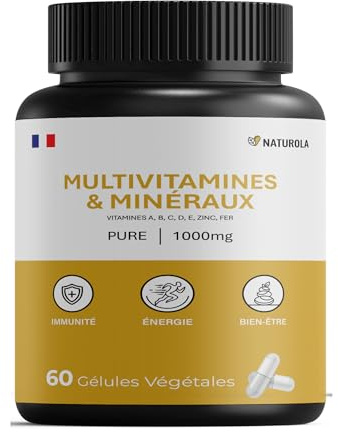 Multivitamines & Minéraux – 60 gélules – Format 1 mois – Vitamines A B C D E + Zinc + Fer