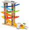 TOP BRIGHT Wooden Car Ramp Toys for 1 2 year Old Boy Gifts, Click Clack Racing Track Includes Parking Lot, Car Garage with 6 Mini Cars