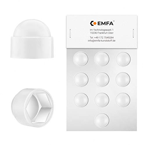 EMFA Sechskant-Schutzkappen M12 Schlüsselweite 19 Weiß, 25 Stück | Kunststoff-Abdeckkappen, Schraubenabdeckung, für Muttern, Schraubenkopf, Hutmuttern, Sechskant-Kappen