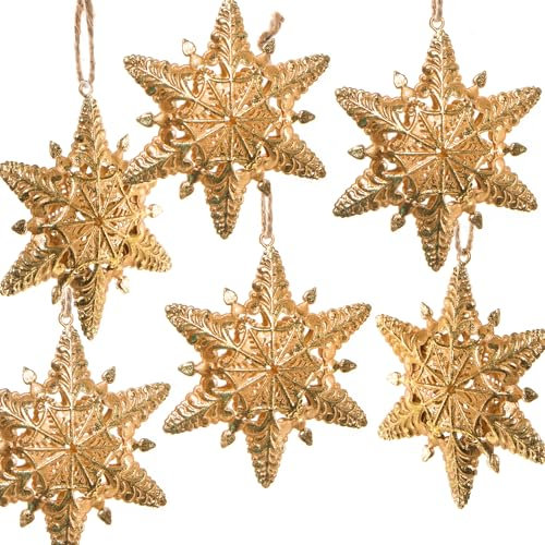 Logbuch-Verlag 6 goldene Sterne Weihnachten Anhänger edel Baumschmuck Weihnachtsanhänger klassisch Deko 9 cm Metall
