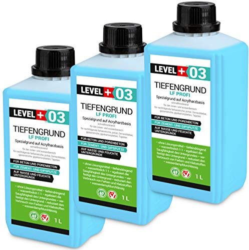 LEVEL PLUS 03 Tiefengrund LF Profi 3L, Grundierung für saugende Untergründe, Tiefgrund Konzentrat 1:1, Haftgrund unter Flüssigfolie Klebstoffe Zementmörtel