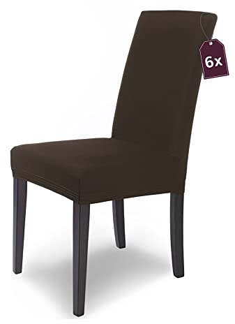 Scheffler Home Stuhlhussen Braun 6er Set Stretch Mia Schwingstühle | Blickdichte Microfaser-Stuhlbezüge, waschbar und pflegeleicht, für Freischwinger und Esszimmerstühle, Öko-Tex zertifiziert