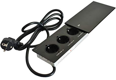 woplus Einbausteckdose Tischsteckdose Fach USB Wand Küche versenkbar Alu Schwarz Weiß (Schwarz [3x230V] MB3)
