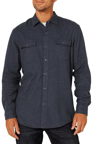 Amazon Essentials Chemise en Flanelle, à Manches Longues, Deux Poches, Coupe Standard Homme, Bleu Jean Foncé, M