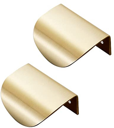 2 Stück Geschwungener Reines Kupfer Schrankgriffe Verdeckter Profilgriff Blatt Knöpfe Türklinken Messing Türgriff Schubladengriff für Kleiderschrank,Garderobe,Golden (Hole distance 40mm)