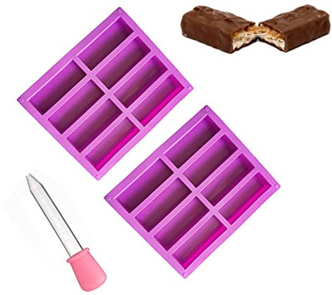 2 moldes rectangulares de silicona, chocolate cereales Muesli Barritas Energéticas Molde 8 cavidades rectangular grande molde de horno de silicona para mantequilla Muffin